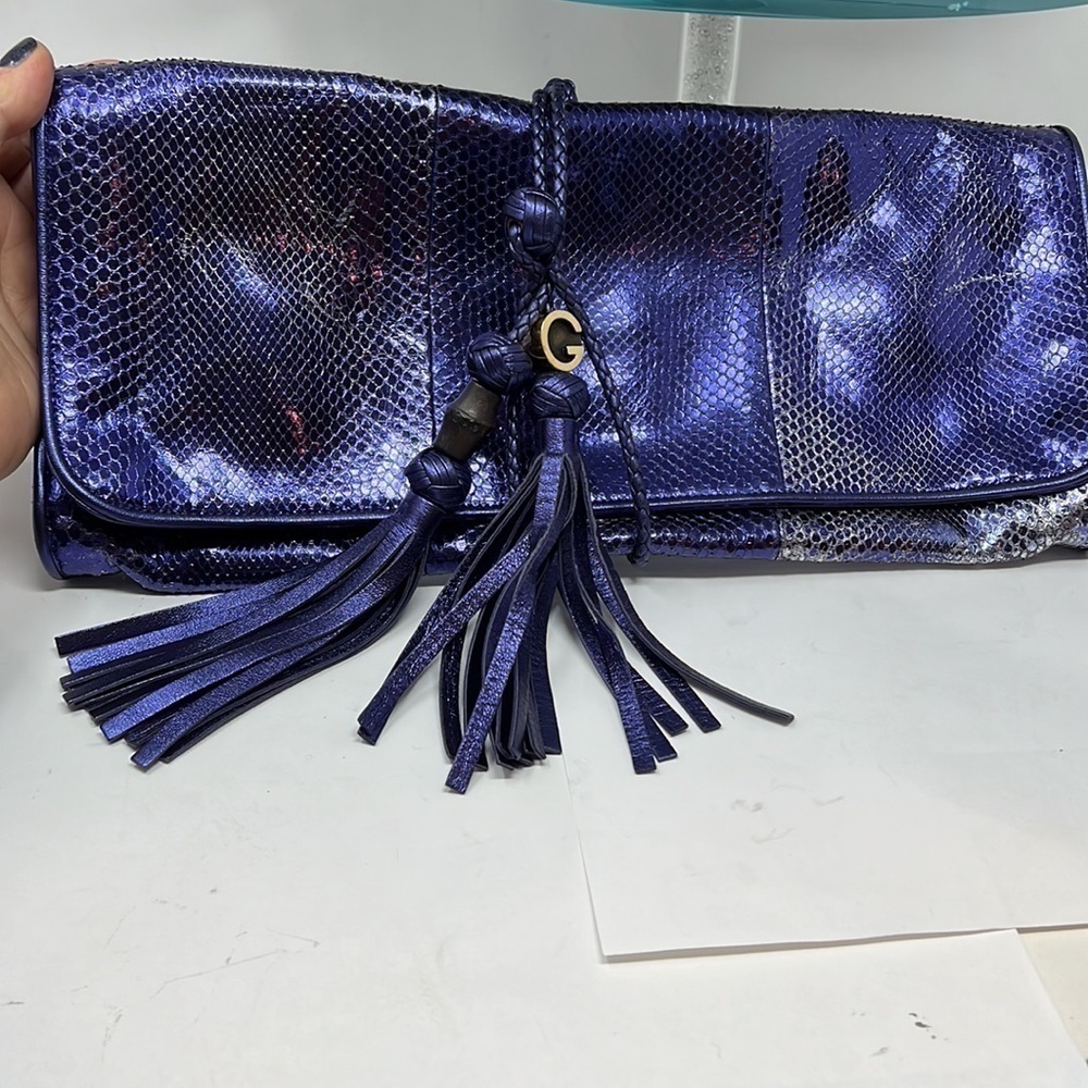 Gucci Malika Large Python Snakeskin Deep Metallic… - image 8